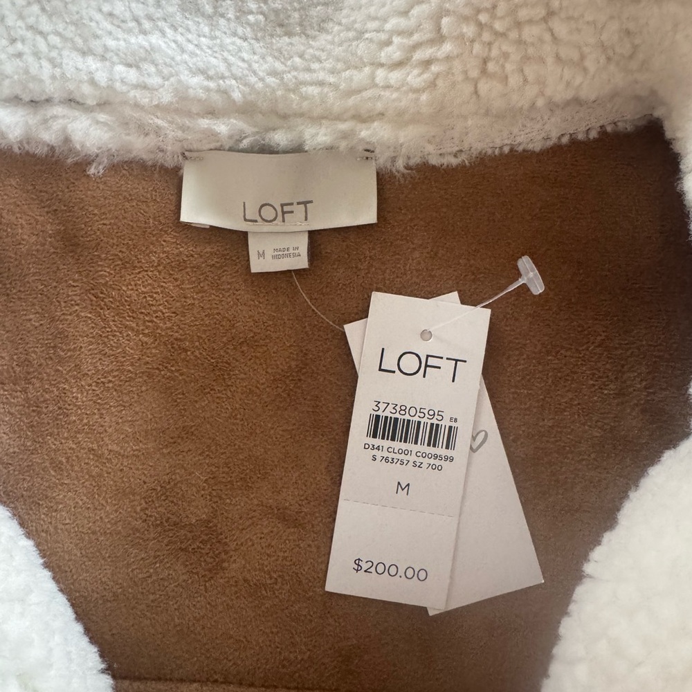 LOFT Cream and Brown Faux Shearling Moto Jacket NWT - Picture 8 of 8